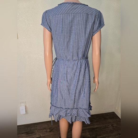 Converse One Star Women’s Wrap Dress Med Chambray Striped Cap Sleeve Raw Ruffle - Picture 6 of 9